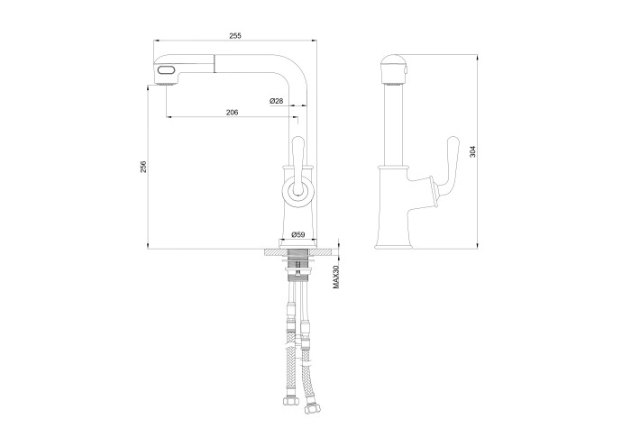 Смеситель для кухни с выдвижным изливом, Wonzon & Woghand, WW-88439008A-CR цвет: хром