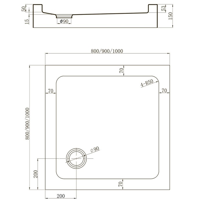 Душевой поддон 1000x1000x150, Veconi Tezeo acrylic, акрил, черный арт. TZ52B-100-C5