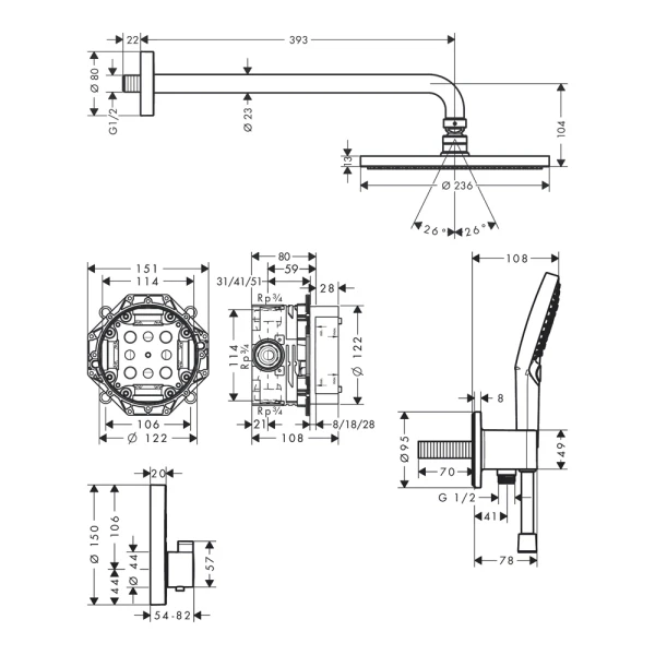 Душевая система скрытого монтажа с термостатом ShowerSelect Raindance E Hansgrohe, хром арт. 27952000