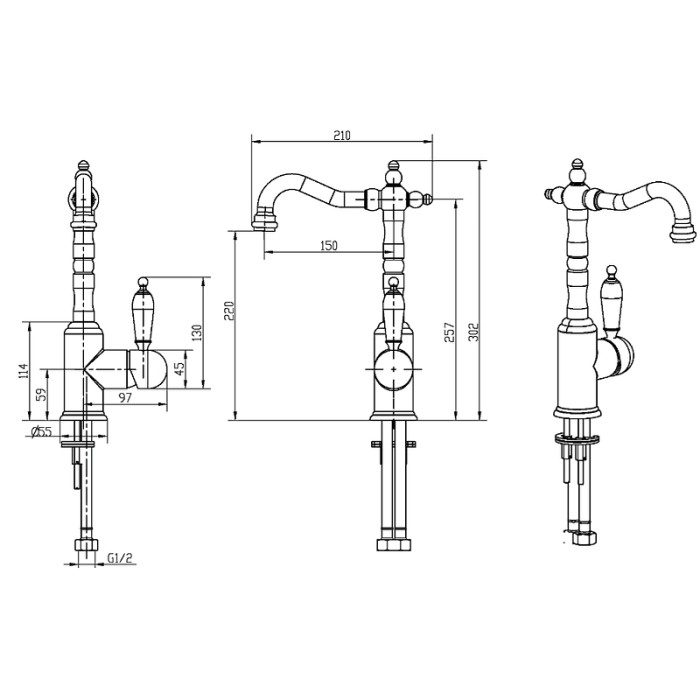 Смеситель для раковины, золото, Tradizionale Oro Boheme 282