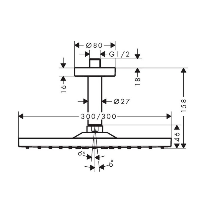Верхний душ с потолочным кронштейном Raindance E Hansgrohe, хром арт. 26251000