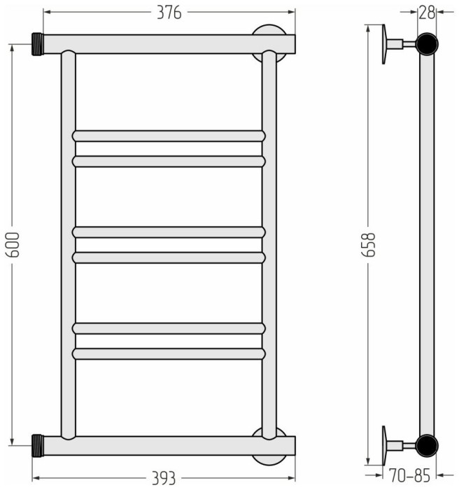 Стилье Водяной полотенцесушитель 600x400, Минор 0601, 00601-6040 цвет: без покрытия