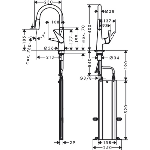 Смеситель для кухни, с вытяжным душем, Hansgrohe Talis M51, хром арт. 73851000