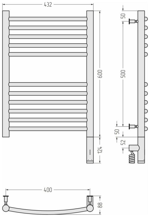 Сунержа Электрический полотенцесушитель 600x400, Богема 3.0, 032-5803-6040 цвет: матовое золото