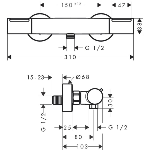 Смеситель для душа с термостатом Element, Hansgrohe Ecostat, хром арт. 13346000