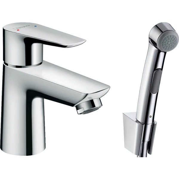 Смеситель для раковины со сливным гарнитуром и гигиеническим душем, Hansgrohe Talis E, хром арт. 71729000