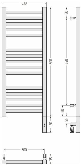 Сунержа Электрический полотенцесушитель 1000x300, Модус 3.0, 00-5701-8030 цвет: без покрытия