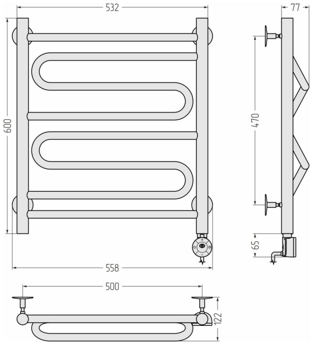 Стилье Электрический полотенцесушитель 1000x500, Формат 22, 00522-6050 цвет: без покрытия