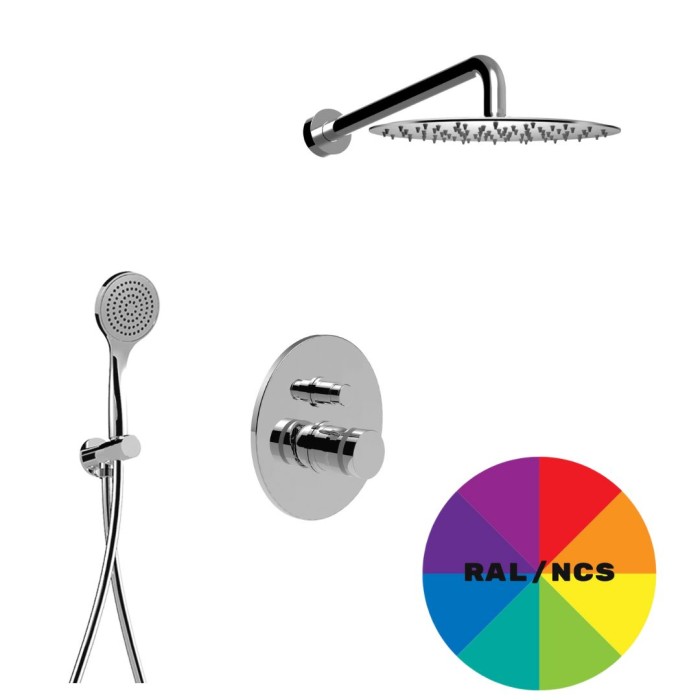 Встраиваемый комплект для душа со смесителем на 2 режима, дивертер-кнопка, ручной душ, кронтштейн, верхний душ d25, Giulini My ring, Ral арт. MR0079EPCCRAL