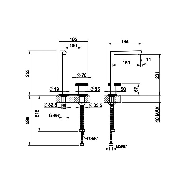 Смеситель для раковины высокий с длинным изливом, без донного клапана, Gessi Anello, хром арт. 63316#031