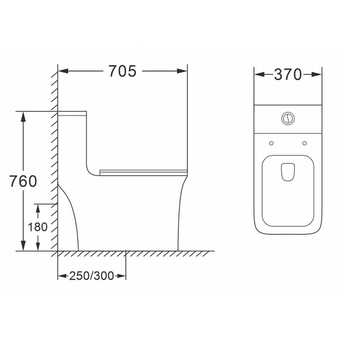 Унитаз-моноблок 705х370х760 напольный, безободковый, в комплекте со смывным механизмом Geberit и сиденьем дюропласт микролифт, Azario GRESSA арт. AZ-1111-G