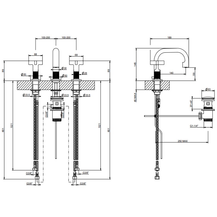 Смеситель для раковины, 3 отв., Gessi Inciso, хром арт. 58111#031
