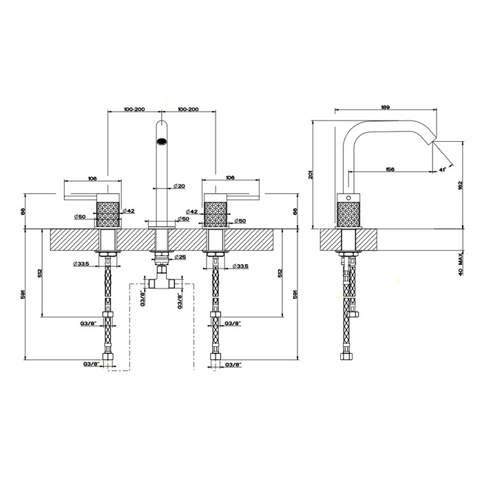 Смеситель для раковины на 3 отверстия, без донного клапана, Gessi Intreccio, шлифованная сталь арт. 54112#239