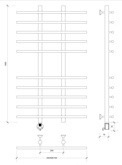 Полотенцесушитель электрический 100x20x70 Турин 4 Secado арт. 4673739244951