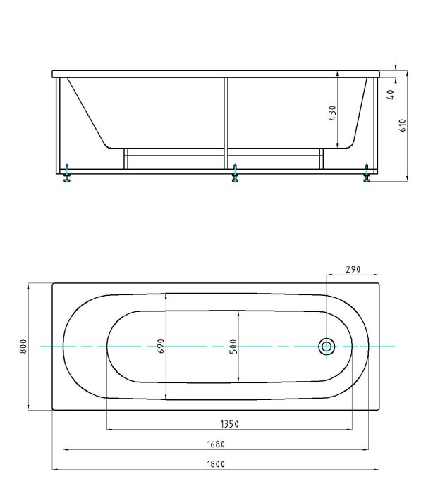Акриловая ванна прямоугольная 180x80 см, Azario Felisa арт. AV.0040180
