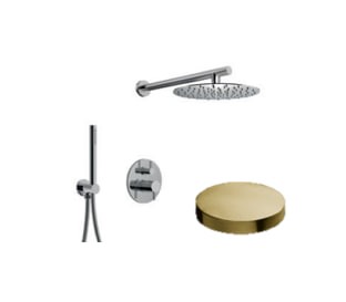 Внешняя часть встраиваемого смесителя для душа однорычажный с дивертером, верхний душ нержавеющая сталь, ручной душ, Giulini My future, золото брашированное арт. 5967EPOSP