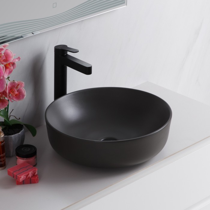 Раковина накладная керамическая 410x410x130, круглая, BelBagno, матовый серый арт. BB1315-H311