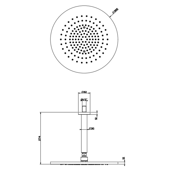 Душевая головка шарнирная, потолочная на 1/2”, d355мм, h=243мм, Gessi 316, brushed black metal pvd арт. 54152#707