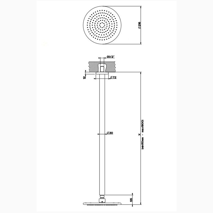 Верхний душ для потолочного крепления d306мм, Gessi Goccia, хром арт. 33764#031