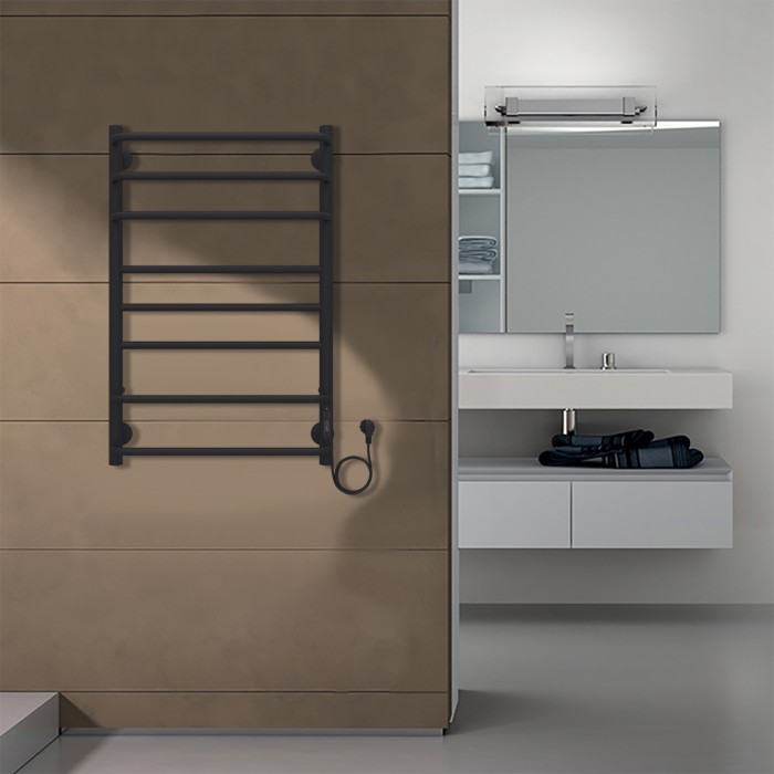 Полотенцесушитель электрический 500/800 8 секций, диммер справа, черный, Milan Azario - AZ90858B