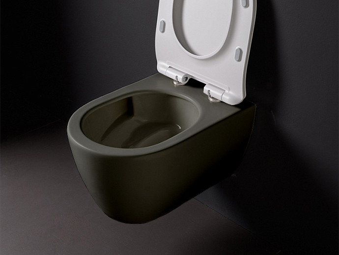 Унитаз подвесной, безободковый, цвет лава матовая с антибактериальным и грязеотталкивающим покрытием BIOKER, Scarabeo GLAM - 5201/TW 37 BK