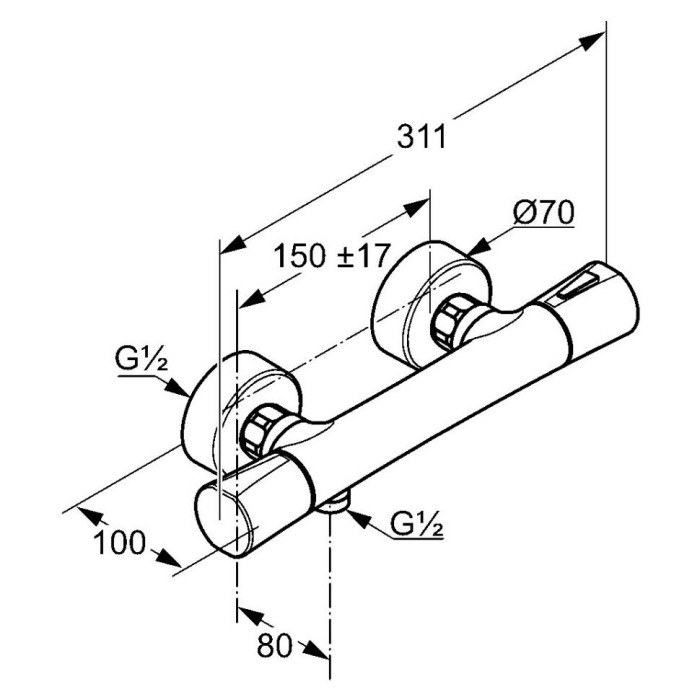 Смеситель для душа с термостатом dn15, zenta sl Kludi, хром - 351000538