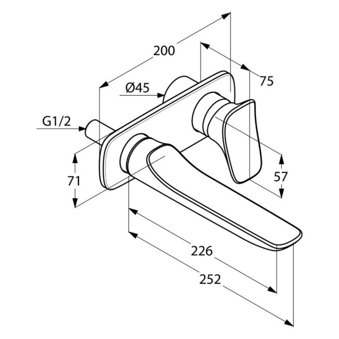 Однорычажный смеситель для умывальника для настенного монтажа, длина излива 226 мм, ambienta Kludi, хром - 532450575