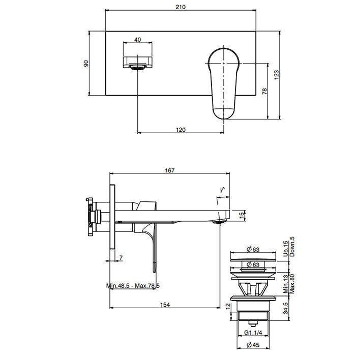 Fima Carlo Frattini Смеситель для раковины, встраиваемый, излив: 15.4см., Serie 22, F3830WX5NS цвет: черный