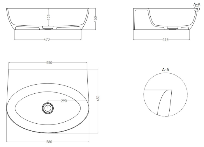 Раковина накладная 60x71, глянцевая, Salini ALDA WALL арт. 140313G