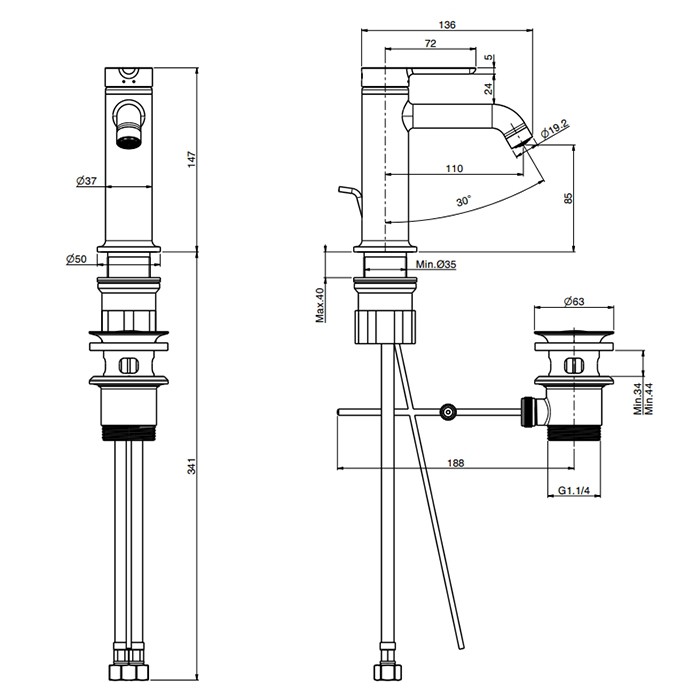 Fima Carlo Frattini Смеситель для раковины, на 1 отв., с донным клапаном, Snap, F3111NS цвет: черный