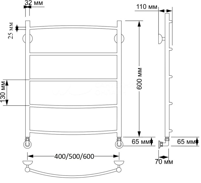 Полотенцесушитель водяной латунный 40x60 Милан 1 плюс (бронза) Secado арт. 4603777459390