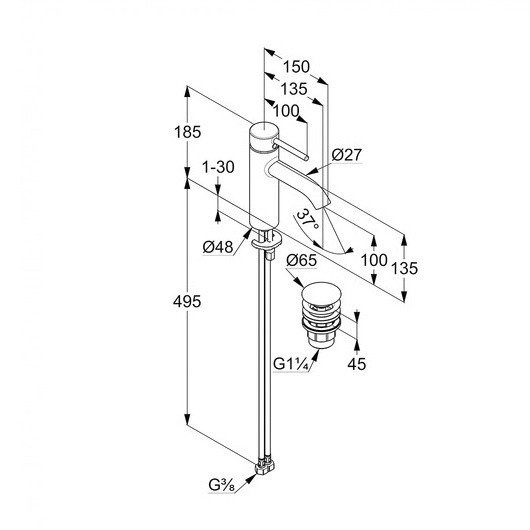Смеситель для умывальника 100 мм, bozz Kludi, брашированное золото - 38288n076