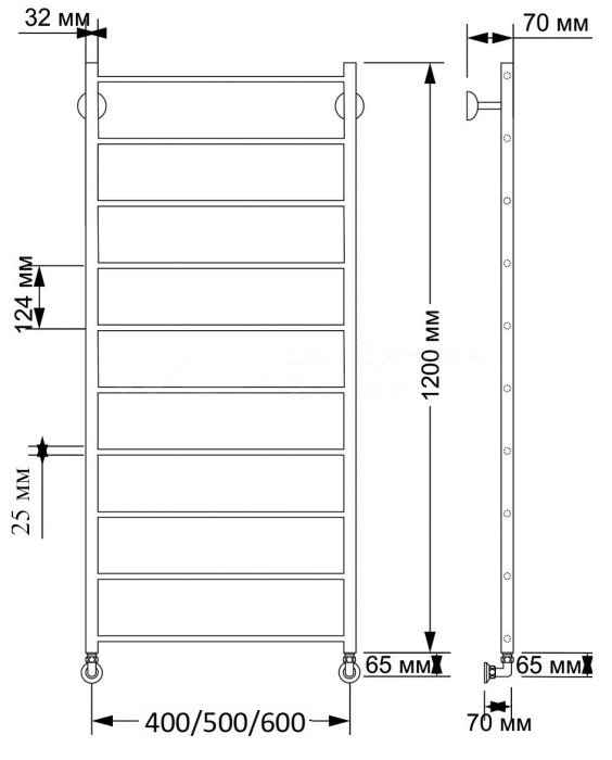 Полотенцесушитель водяной латунный 50x120 Триада 1 плюс (бронза) Secado арт. 4603777477325