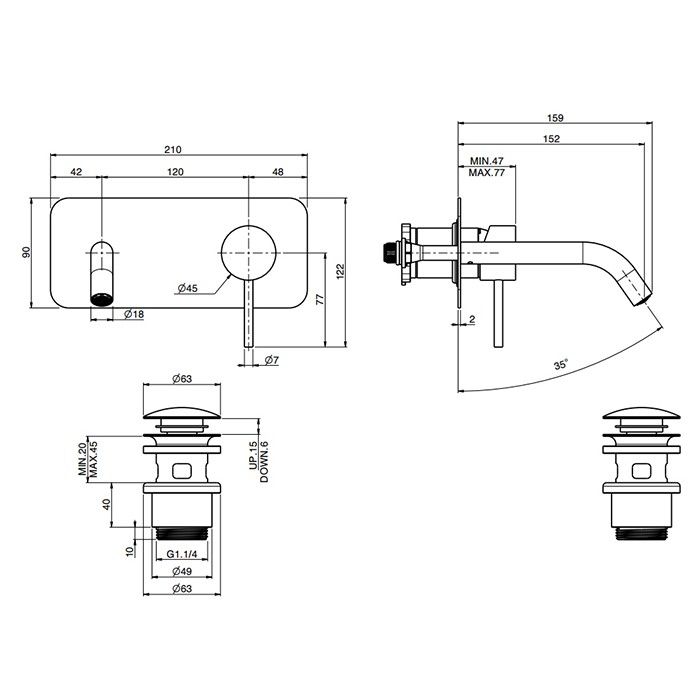 Fima Carlo Frattini Смеситель для раковины, встраиваемый, излив: 15.2см., Spillo Steel, F3081WX5INOX цвет: нержавеющая сталь