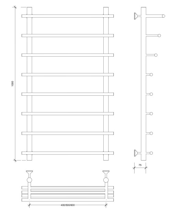 Полотенцесушитель водяной латунный 100x60x70 Турин 6 (бронза) Secado арт. 4673739250365