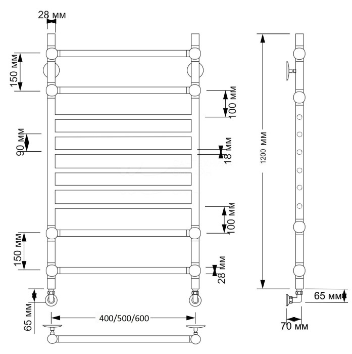 Полотенцесушитель водяной латунный 50x120 Флоренция 4 (бронза) Secado арт. 4603777470678