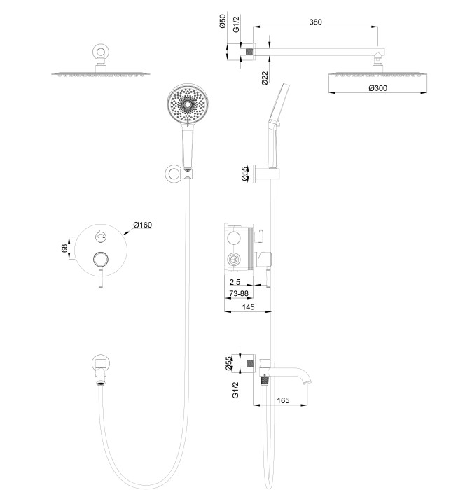 Душевая система встраиваемая, Wonzon & Woghand Tor, WW-88939073-RG цвет: розовое золото