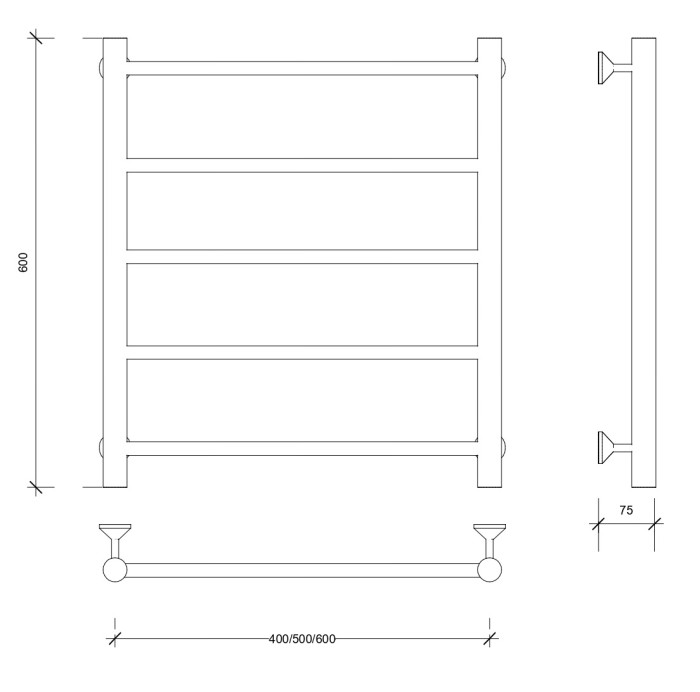 Полотенцесушитель водяной 60x50 Триада 1 (черный) Secado арт. 4673739228456