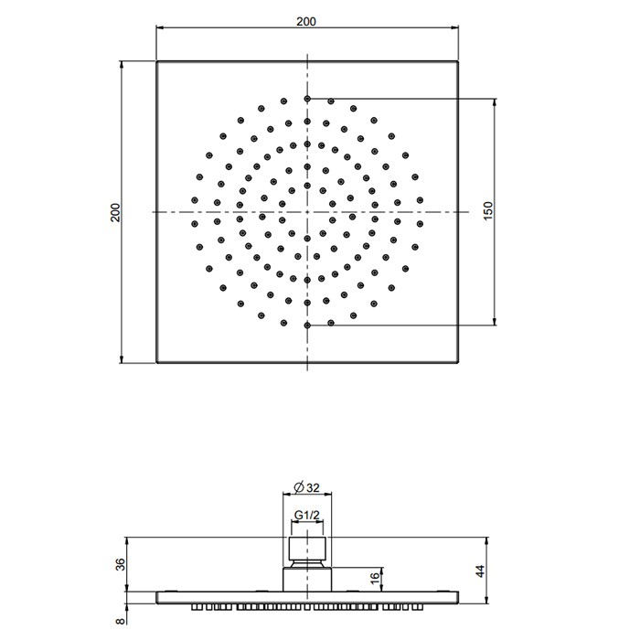 Fima Carlo Frattini Верхний душ 200x200 мм., квадратный, Spillo Steel, F2949/2INOX цвет: нержавеющая сталь