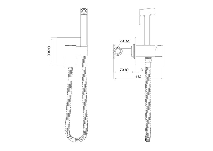 Смеситель с гигиеническим душем встраиваемый, Wonzon & Woghand, WW-88829903-BG цвет: золото