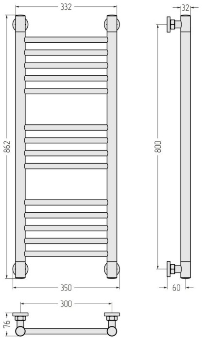 Сунержа Водяной полотенцесушитель 800x300, Богема+ прямая, 032-0220-8030 цвет: матовое золото