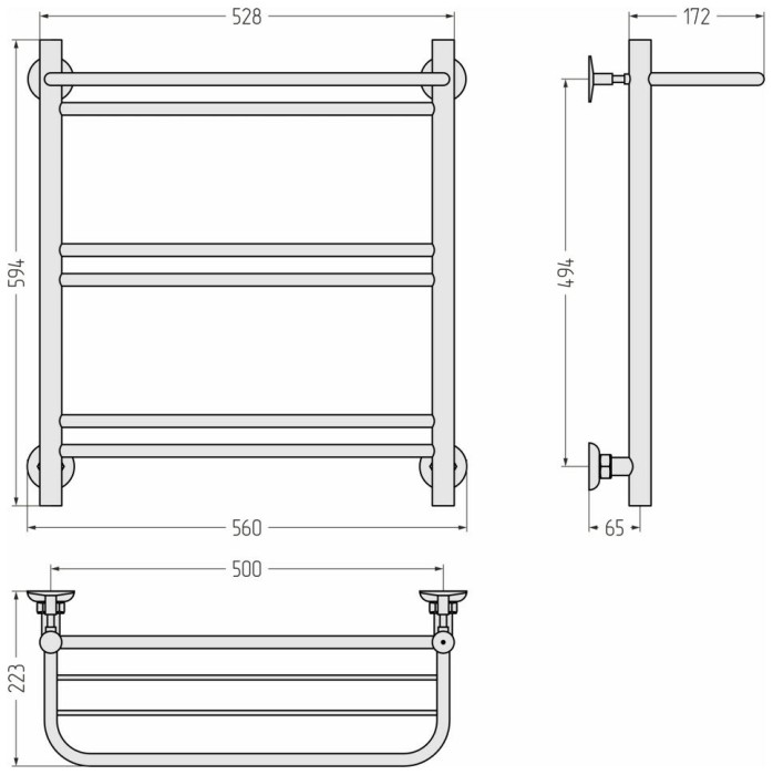 Стилье Водяной полотенцесушитель 600x500, Версия-Н1, 12621-6050 цвет: белый