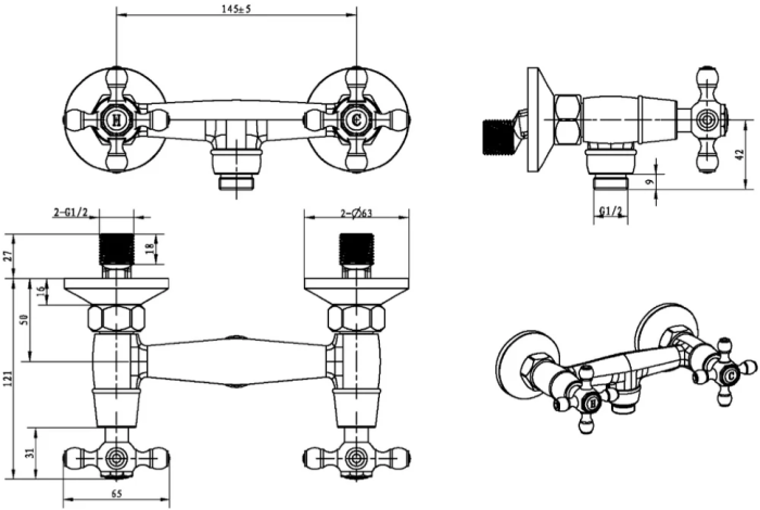 Смеситель для душа, золото, Сamelia Boheme 294-Camelia