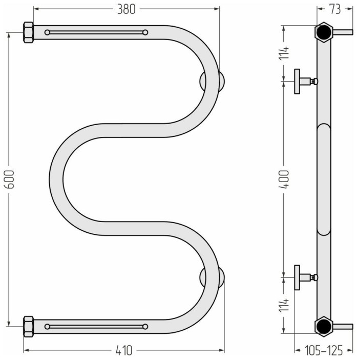 Сунержа Водяной полотенцесушитель 600x400, М-образный, 00-0008-6040 цвет: без покрытия