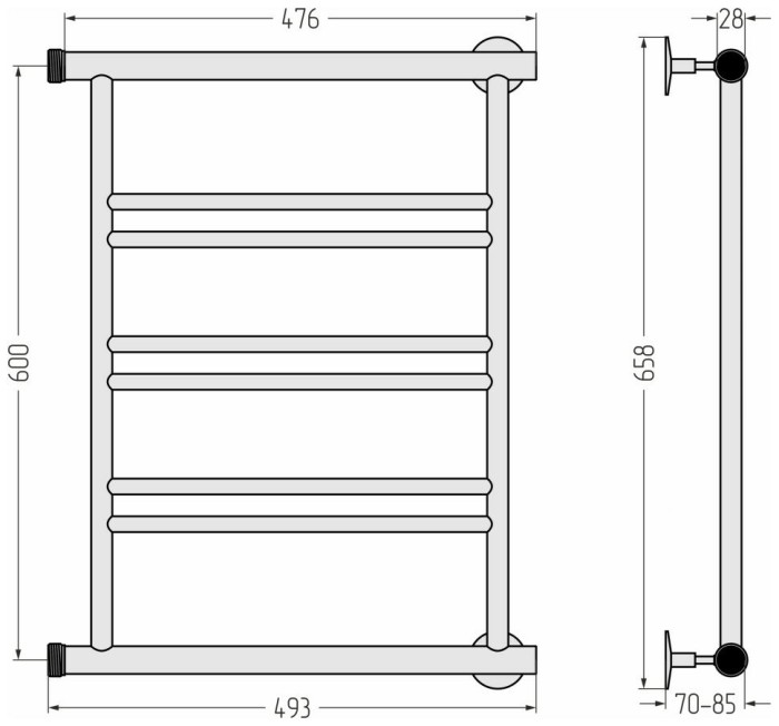 Стилье Водяной полотенцесушитель 600x500, Минор 0601, 00601-6050 цвет: без покрытия