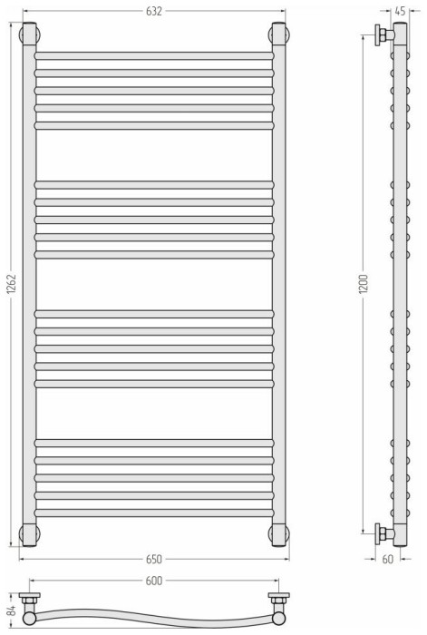 Сунержа Водяной полотенцесушитель 1200x600, Флюид+, 15-0222-1260 цвет: тёмный титан муар
