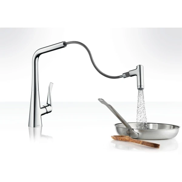 Смеситель для кухни, с вытяжным душем, Hansgrohe Metris M71, хром арт. 14820000