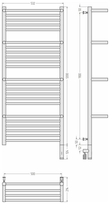 Сунержа Электрический полотенцесушитель 1200x500, Богема 3.0 с 4 полками, 032-5809-1250 цвет: матовое золото