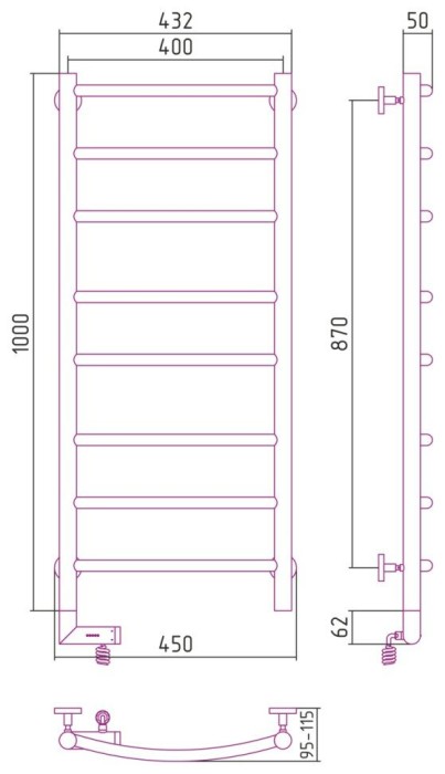 Сунержа Электрический полотенцесушитель 1000x300, Галант 2.0, 31-5200-1040 цвет: матовый чёрный