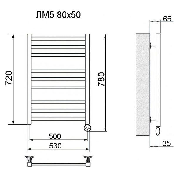 Полотенцесушитель электрический Ника Modern ЛМ5 80х50, ТЭН справа, цвет черный матовый
